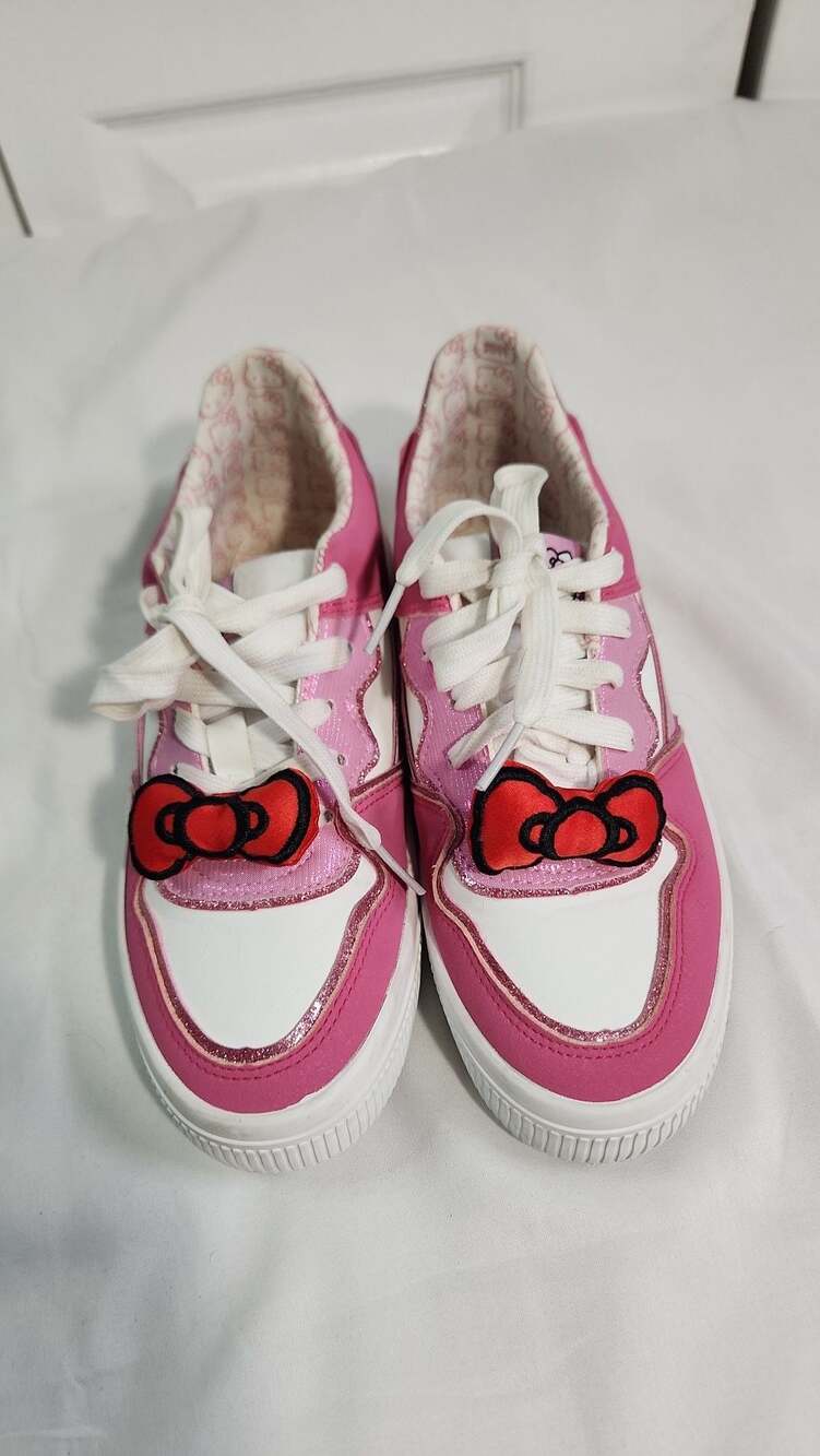 Sanrio Pink White Kids Sneakers with Red Bow Patch